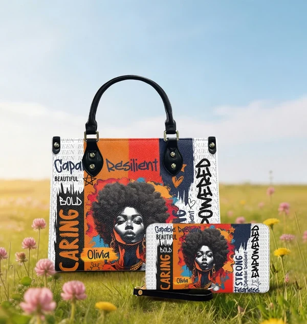 Custom printed leather handbag