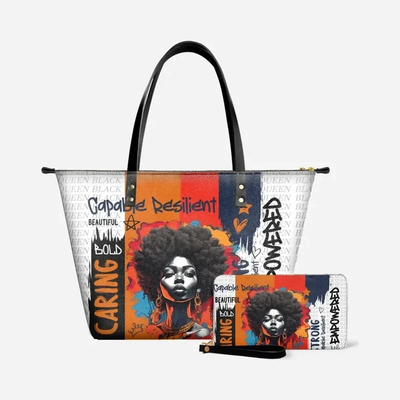 Printed leather tote bag